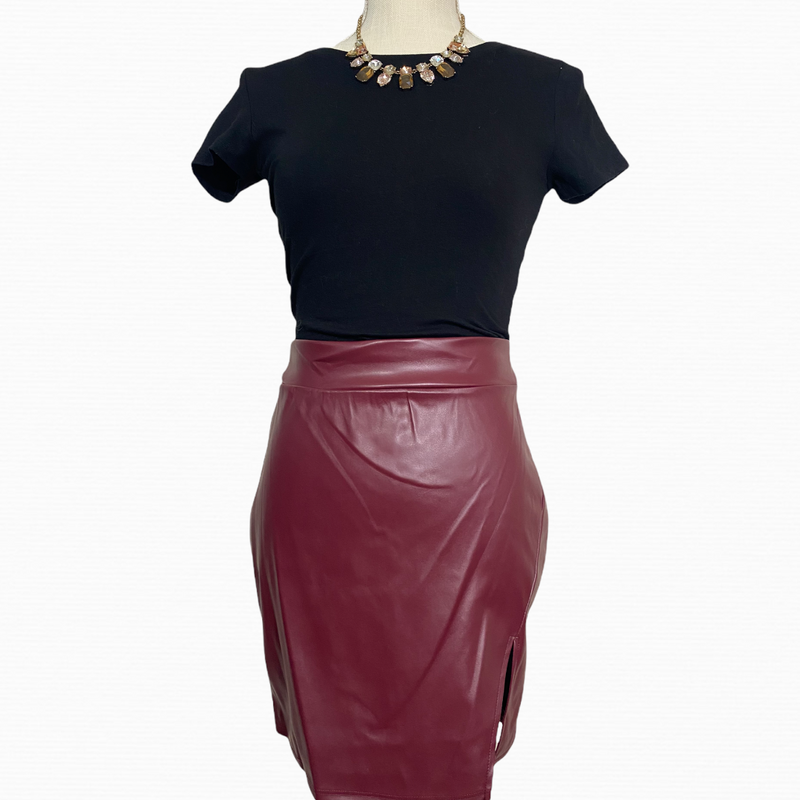Burgundy PU leather mini skirt