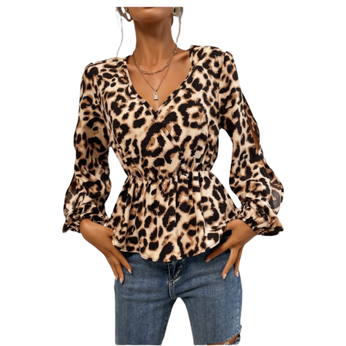 Leopard Puff Sleeve Blouse