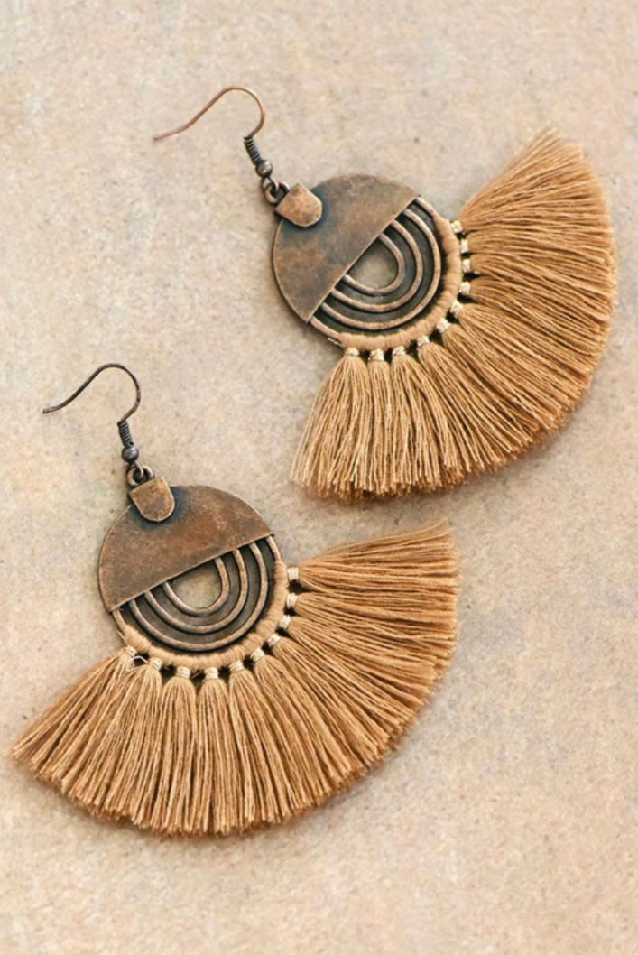 Boho Chic Fan Tassel Earrings
